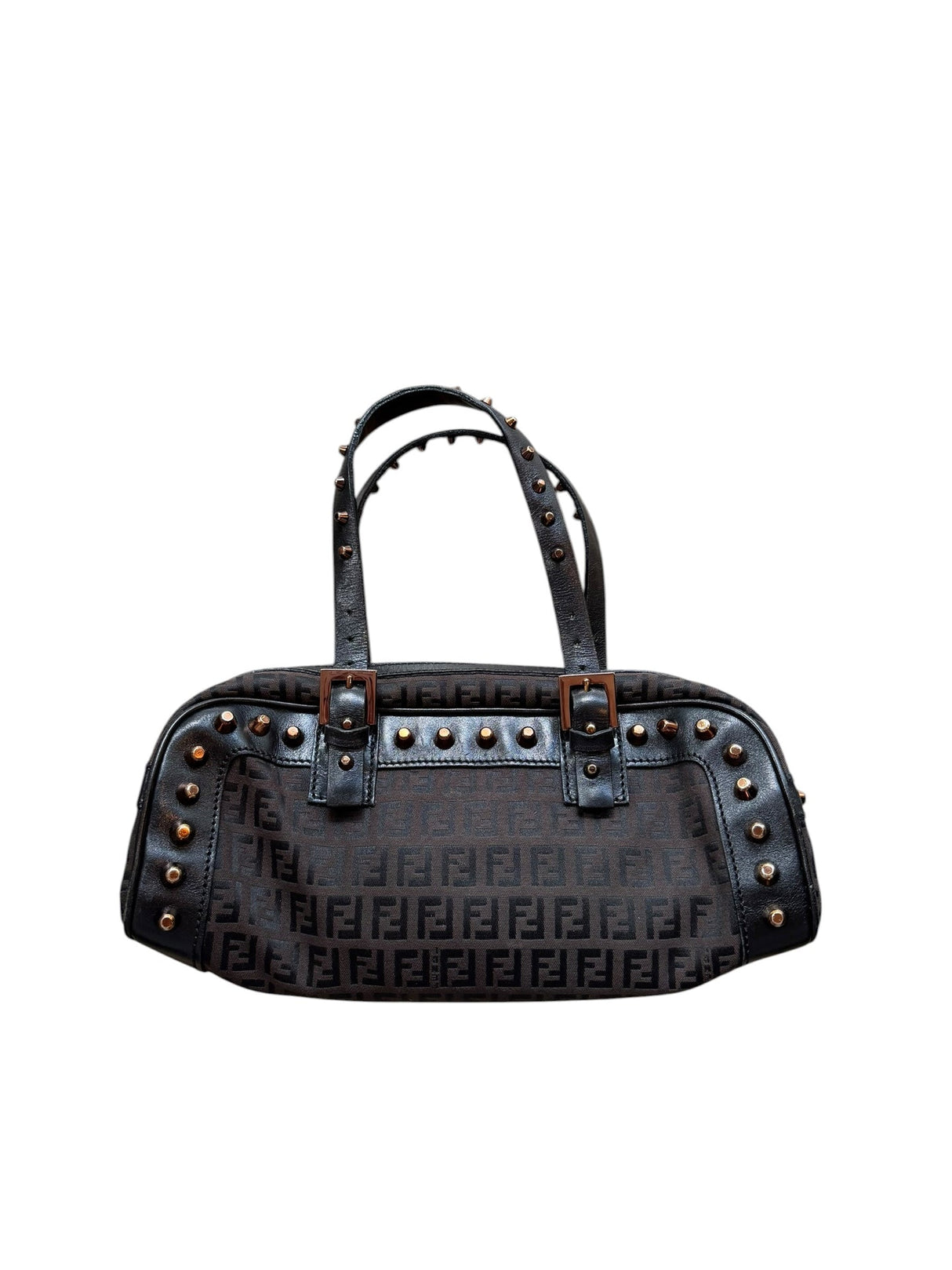 Fendi monogram barrel bag with gold studs