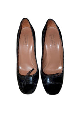 Alaïa black patent leather peep toe heels with bow detail (38)