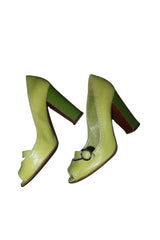 Moschino lime green peep toe heels with buckle (39)