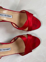 Manolo Blahnik EU 37 Cherry Red Satin Crisscross Sandal