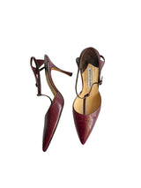 Manolo Blahnik burgundy lizard t-strap slingback heels (39)