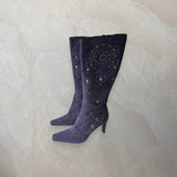 Donald J. Pliner US 9 Purple Suede Studded Embroidered Knee High Boot