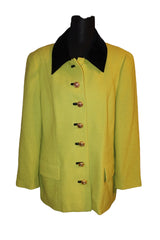 Escada lime green blazer with black velvet details