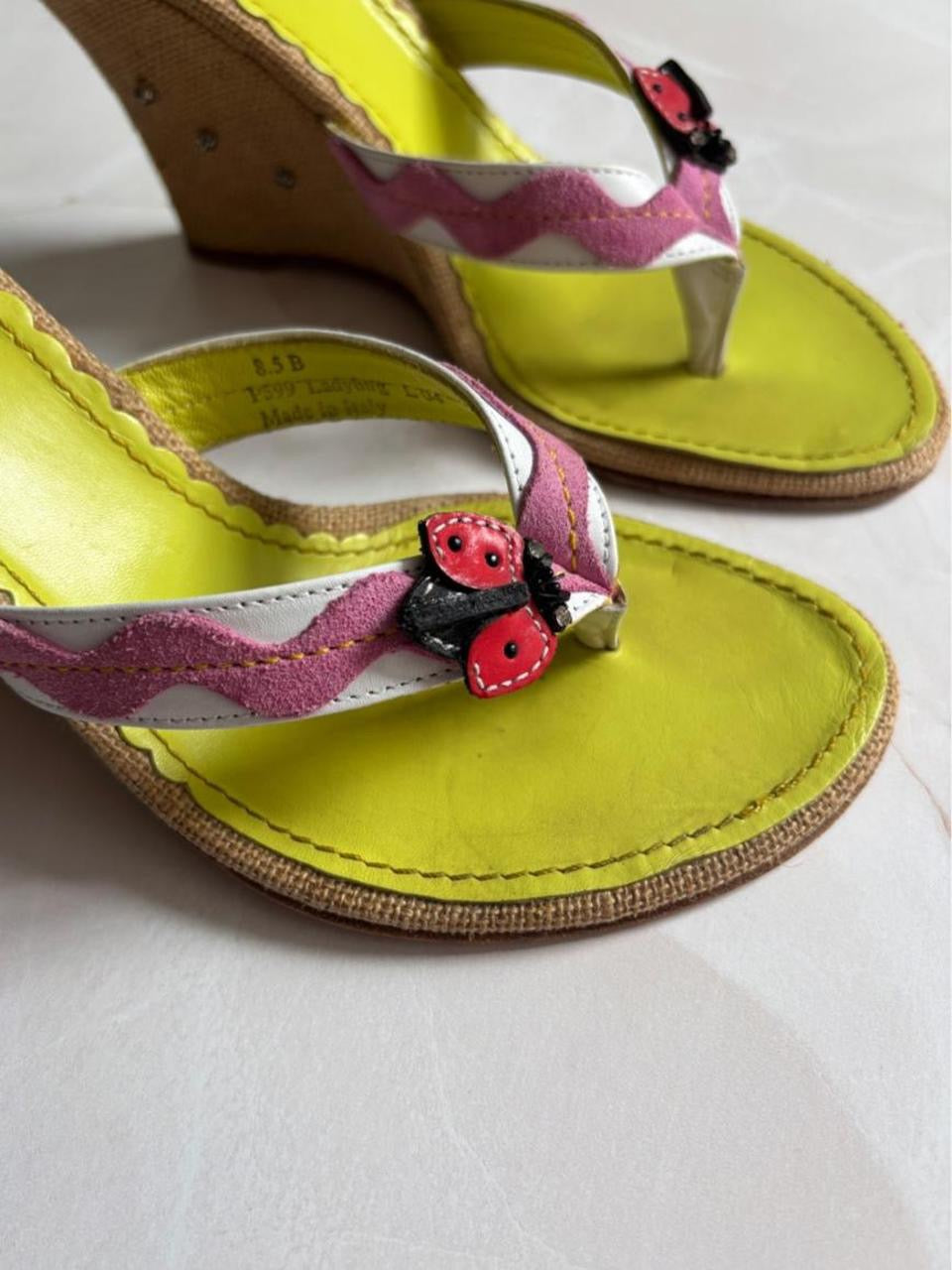 Coach US 8.5 Rare Raffia Ladybug Wedge Sandal