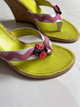 Coach US 8.5 Rare Raffia Ladybug Wedge Sandal