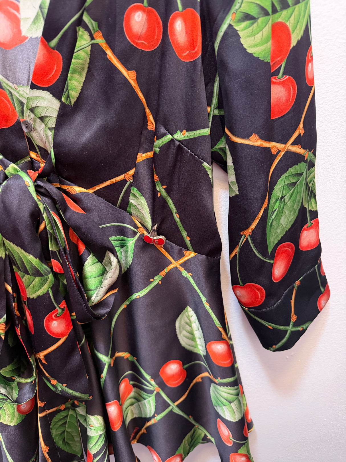 Vintage John Galliano Black Silk Blouse with Cherry Details - Fall/Winter 2003 - size small