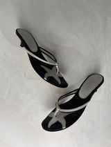 Coach US 8.5 Black and White Leather Open Toe Thong Sandal