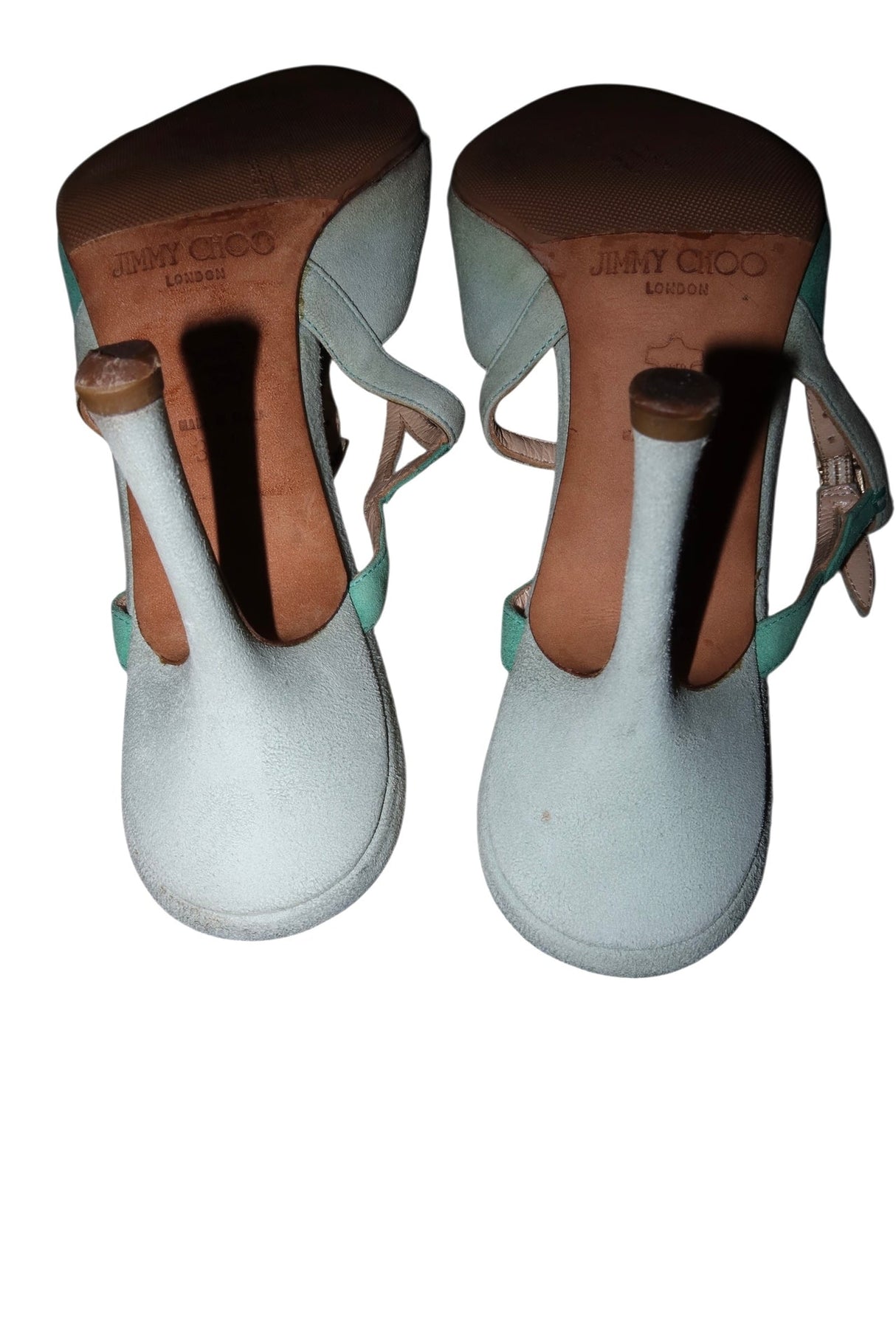 Jimmy Choo multi blue suede patchwork slingback heels (38.5)