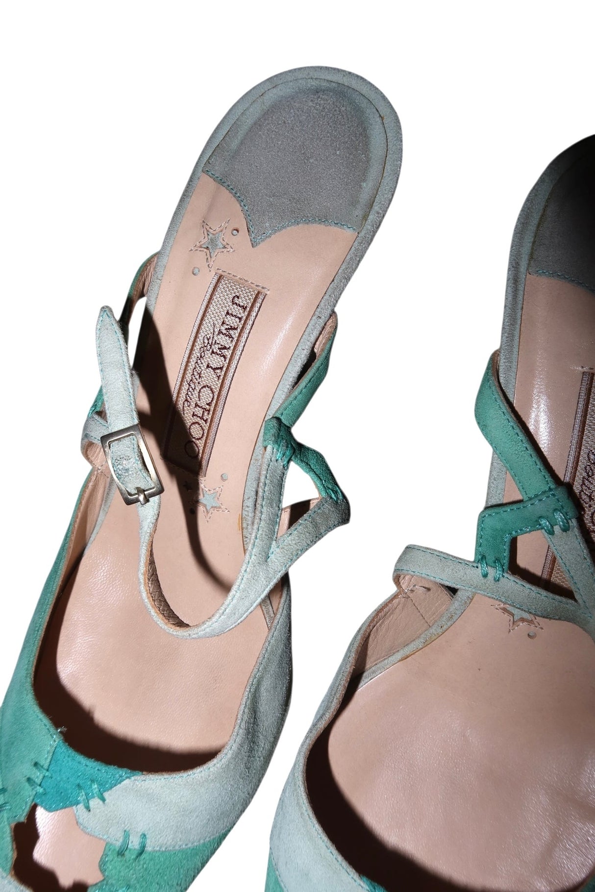 Jimmy Choo multi blue suede patchwork slingback heels (38.5)