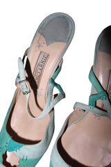Jimmy Choo multi blue suede patchwork slingback heels (38.5)