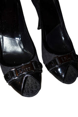 Dior black monogram peep toe heels with silver logo hardware (41)