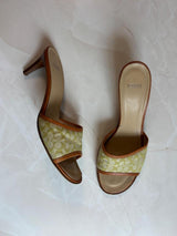 Coach US 8.5 Apple Green Signature C Monogram Canvas Open Toe Kitten Heel