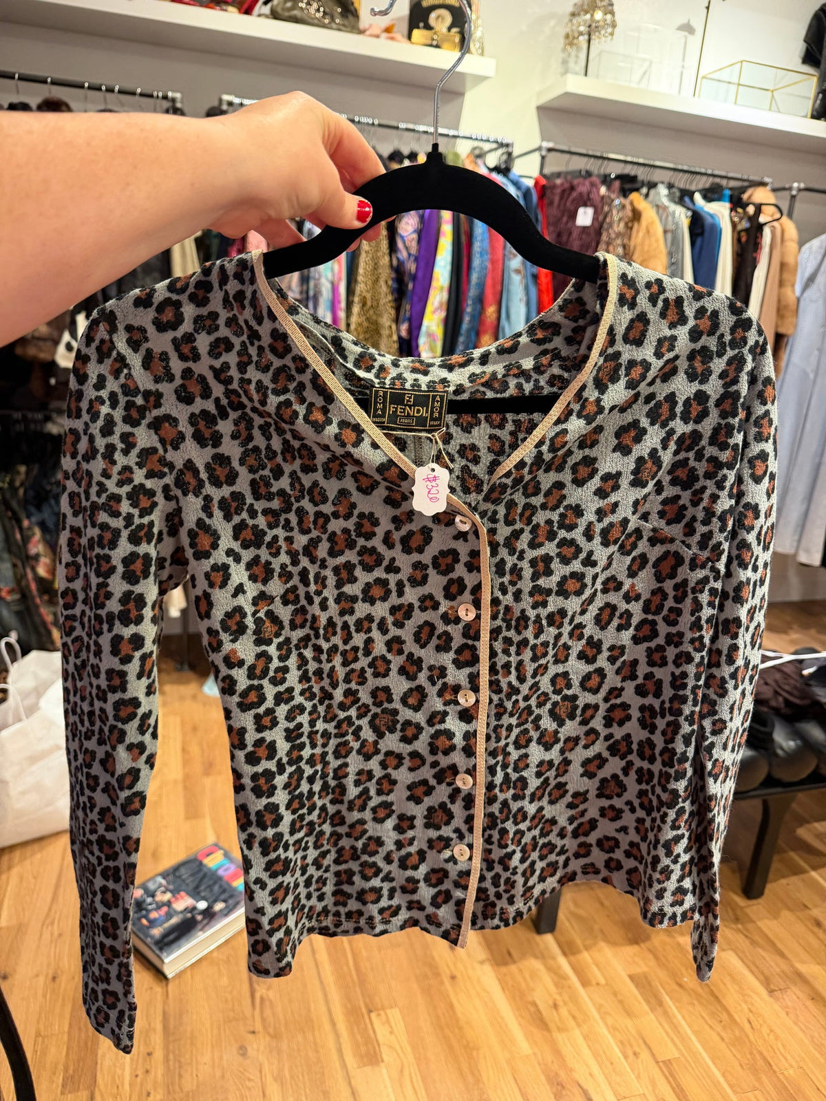 Blue Fendi Cheetah button down cardigan - SKU tuv #382