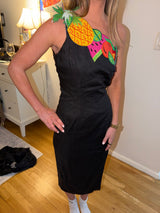 100% Linen black fruit dress
