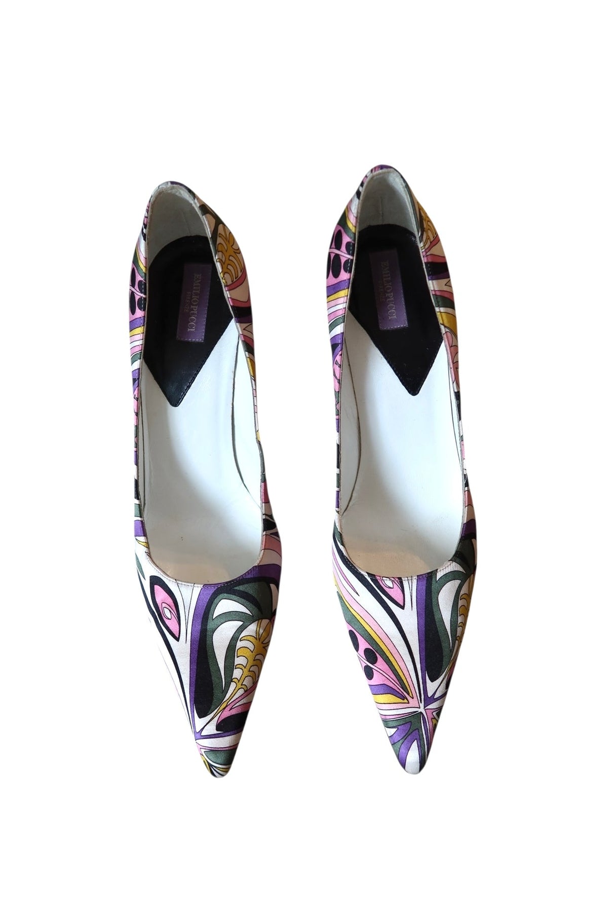 Emilio Pucci satin multi color print heels (38)