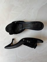 Coach US 9.5 Black Suede Open Toe Kitten Heel Mule