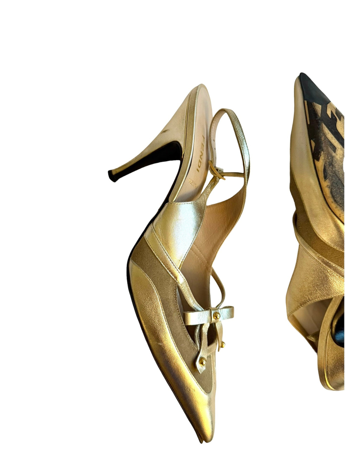 Fendi gold leather slingback heels (38.5)