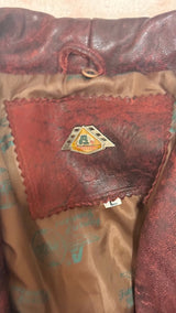 Distressed Burgundy Red Leather Bomber Jacket