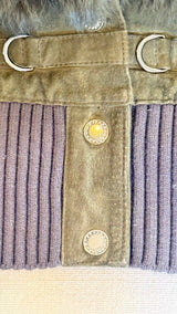 Olive Green Fur Trim Cropped Jacket with D-Ring Details Outerwear
