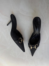 Gucci US 6 Black GG Monogram Canvas Pointed Toe Mule