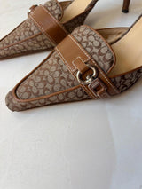 Coach US 7 Tan and Brown Monogram Canvas Pointed Mule