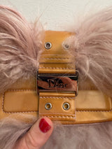 Rare Dior by John Galliano FW 2003 Pink Mongolian fur & Patent Leather Columbus Clutch - runway piece - TUV #88885