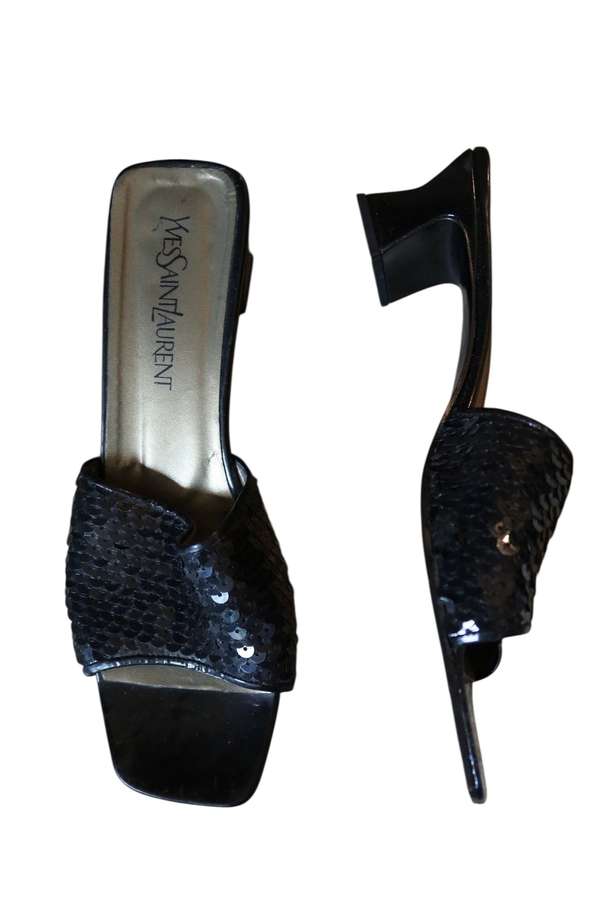 Yves Saint Laurent black sequin sandal heels (9)