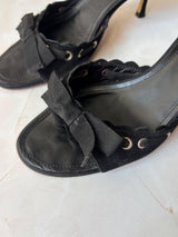 Coach US 9.5 Black Suede Open Toe Kitten Heel Mule