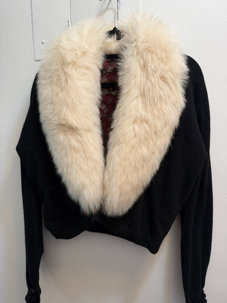 Vintage fox fur black sweater bolero with pearl details on sleeves