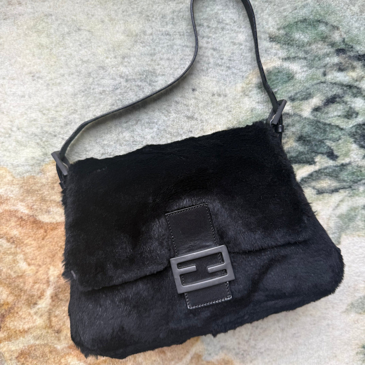 Fendi Vintage Mama Baguette Rabbit Fur Authentic 1990s 