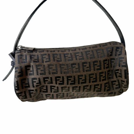 Fendi Vintage signature Zucchino Brown and black 90s shape Barrel bag authentic