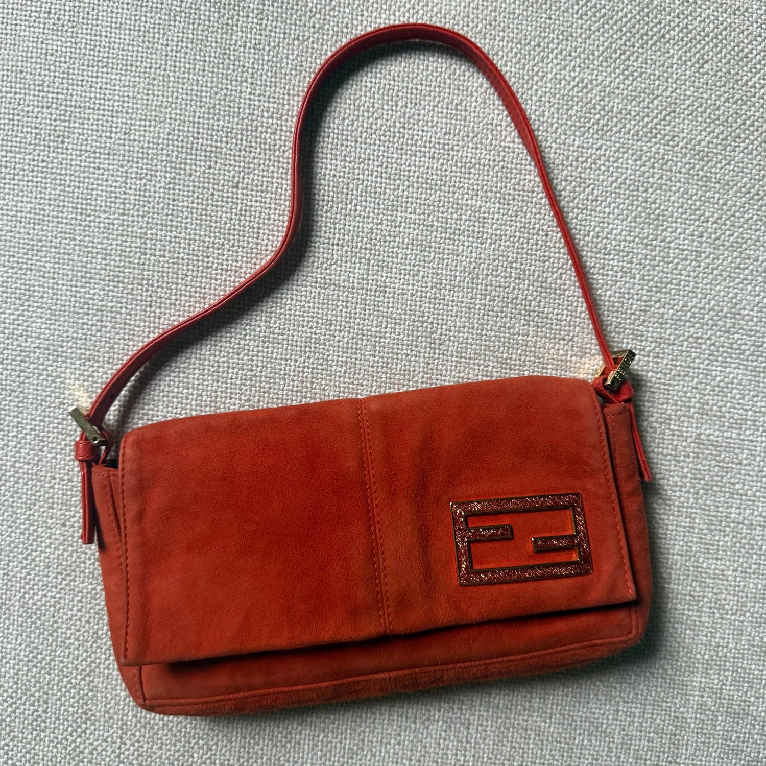 Fendi vintage orange suede glitter resin baguette authentic y2k 2000s 