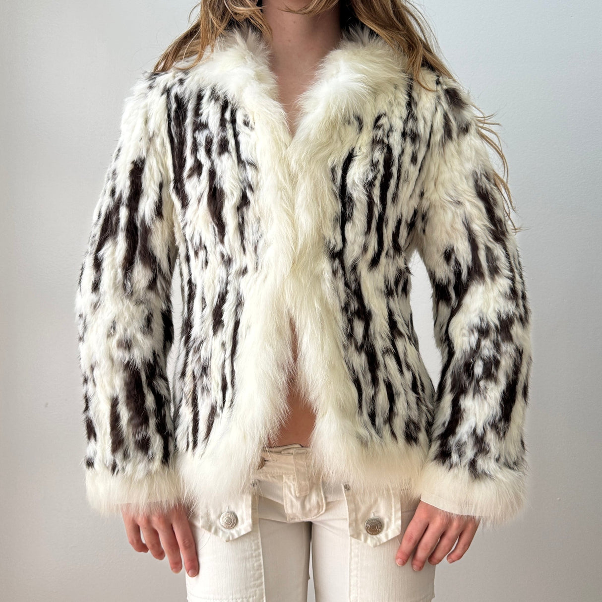 Black Cream Rabbit Fur Coat