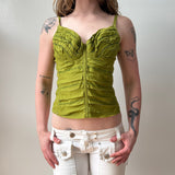 Italian Olive Green Beaded Cutout Corset Tank