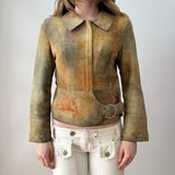Khaki Orange Patina Suede Leather Jacket