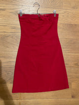 red strapless mini dress