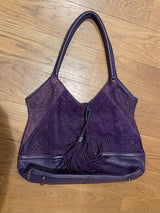 dyed purple pony hair handbag