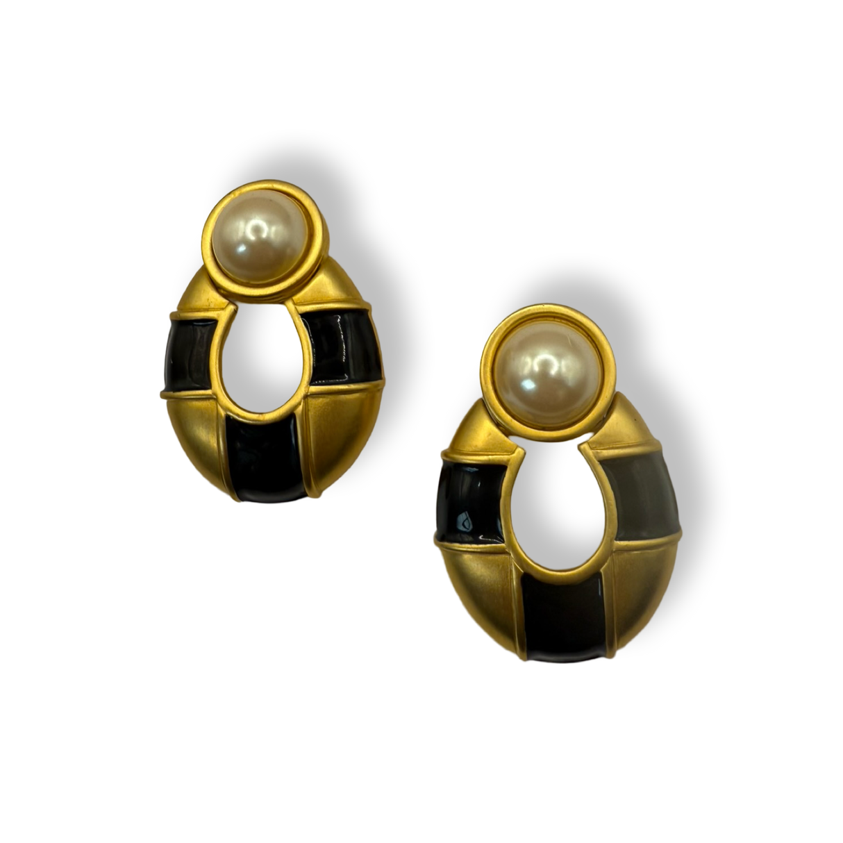 Givenchy authentic vintage oversized gold earrings black and gold with faux pearl