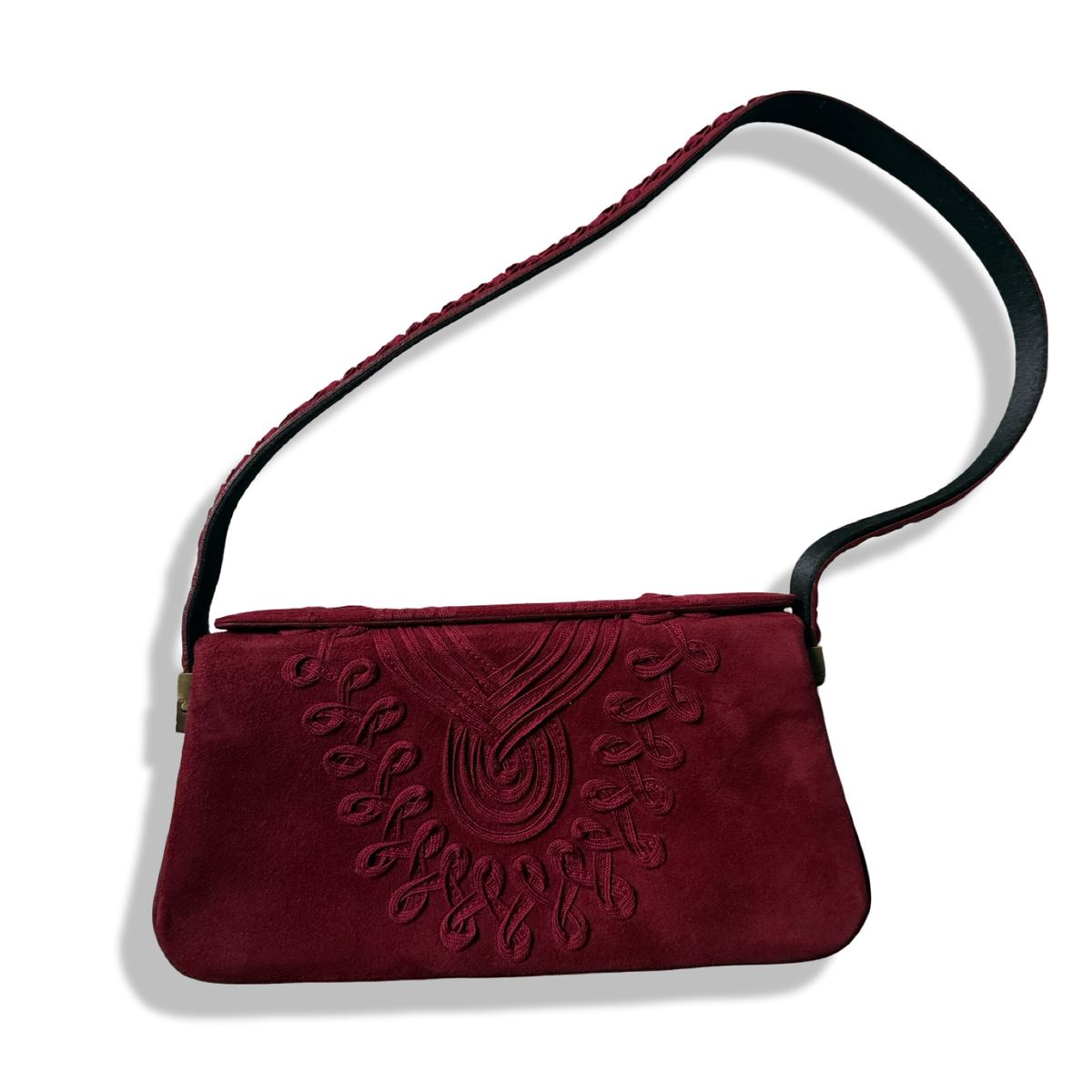 Givenchy Vintage Suede Embroidered Shoulder Bag Bordeaux Burgundy Authentic Rare