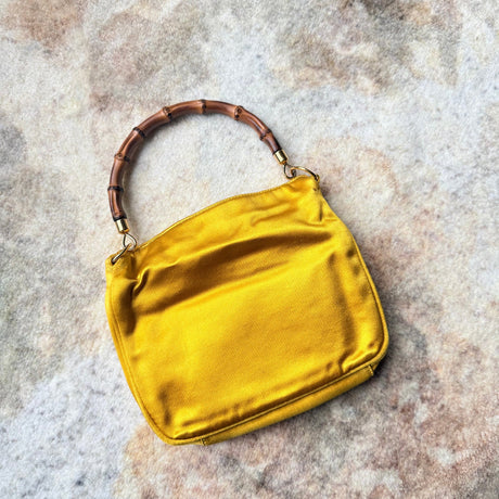 Gucci '00s Vintage Satin Bamboo two way mini bag  authentic Tom Ford era yellow satin