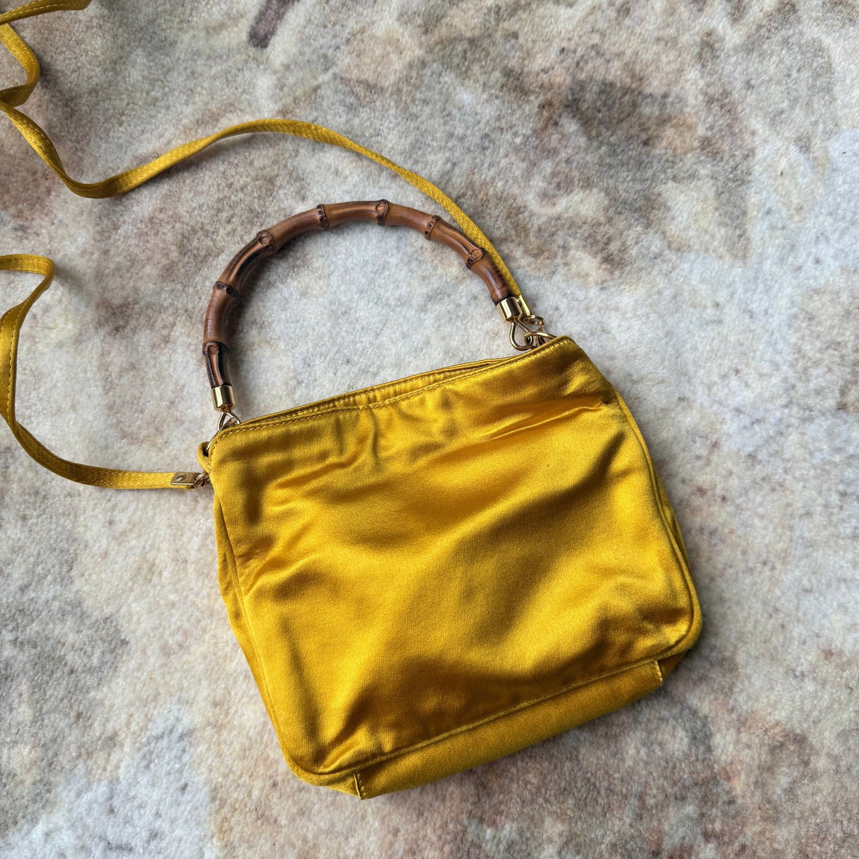 Tom Ford Era Gucci '00s Vintage Satin Bamboo two way mini bag authentic Yellow