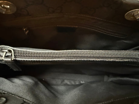 Gucci Black Vintage Bamboo handle Monogram Tote