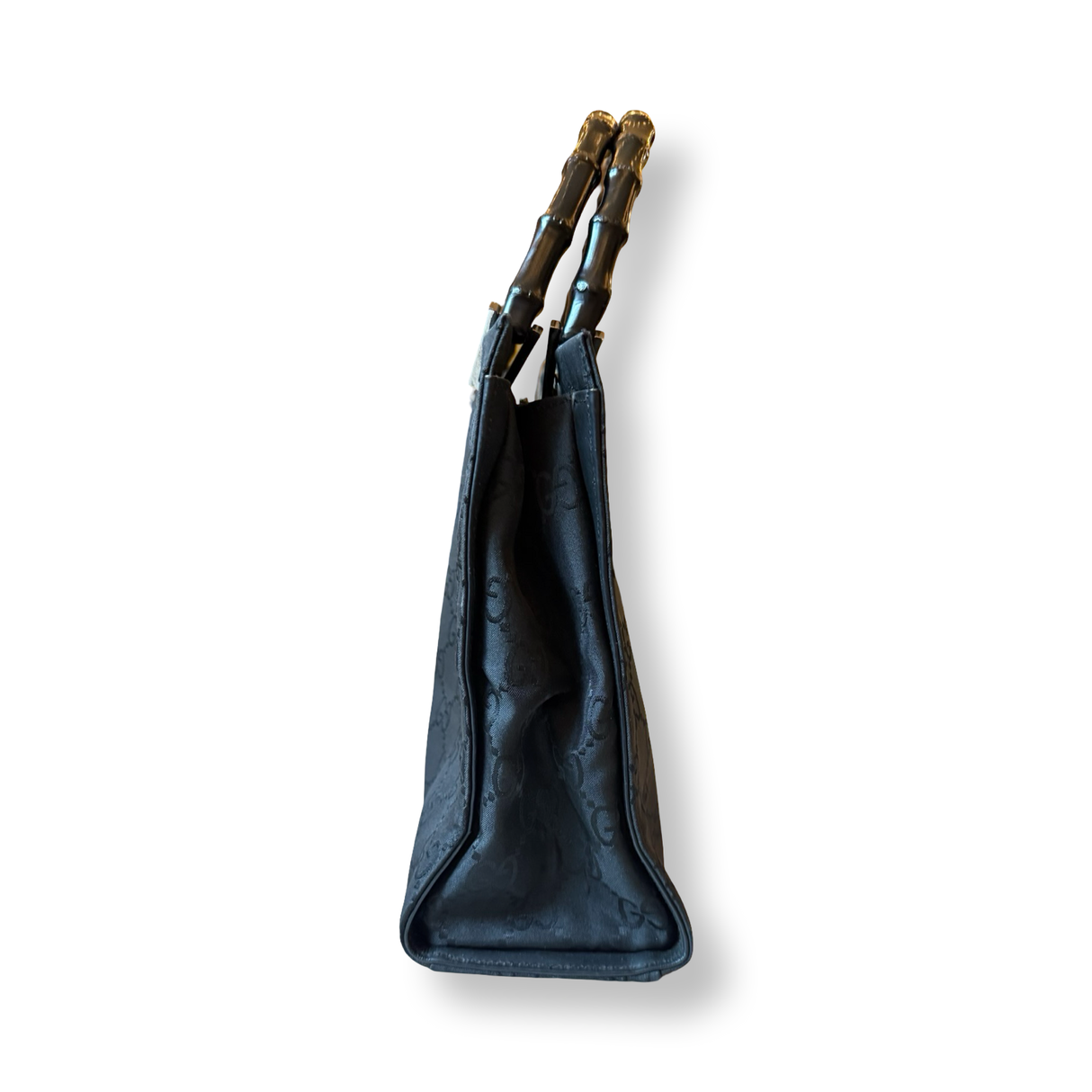 Gucci Black Vintage Bamboo handle Monogram Tote