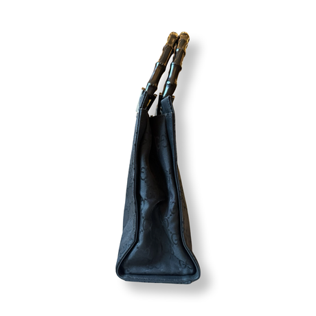 Gucci Black Vintage Bamboo handle Monogram Tote
