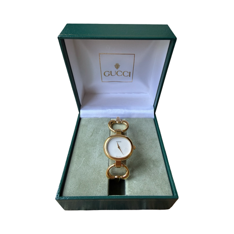 Gucci Vintage 1995 Mother of Pearl horesebit Bangle ladies bracelet Watch authentic