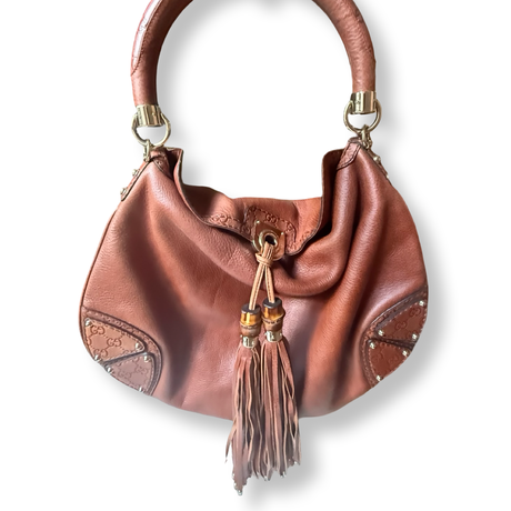 Gucci Vintage Indy Hobo Tassel Large Brown Leather authentic
