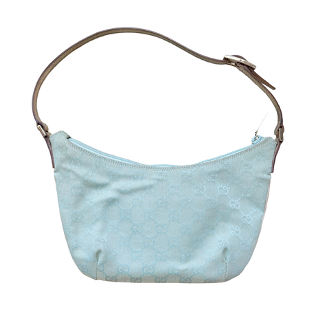 Gucci authentic Vintage Tom Ford era light blue & metallic gold monogram shoulder bag