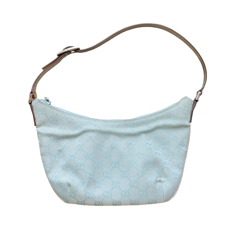 Gucci authentic Vintage Tom Ford era light blue & metallic gold monogram shoulder bag