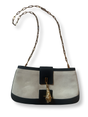 Gucci Vintage runway shoulder bag grey suede with tiger head charm black leather authentic Tom Ford era Gucci