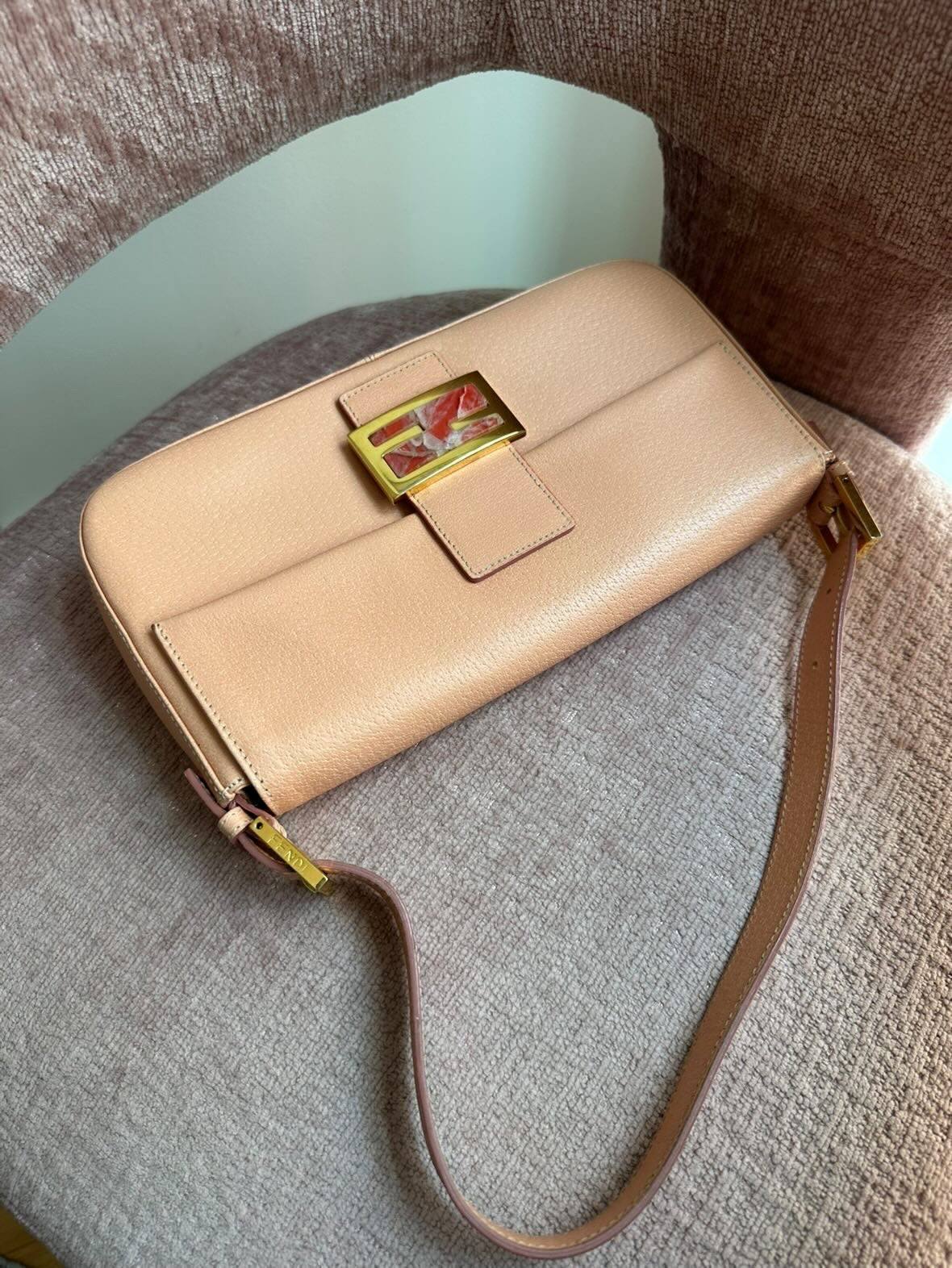Fendi Baguette Light Pink Textured Leather